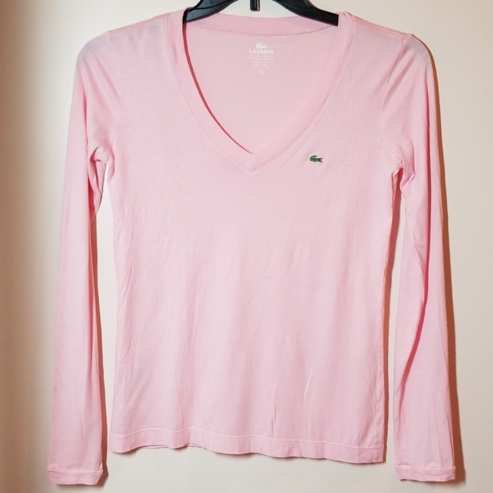LIKE NEW Lacoste Pink Long Sleeve V Neck Shirt